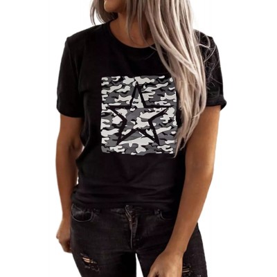 Star Camouflage Print Short Sleeve Graphic Tee