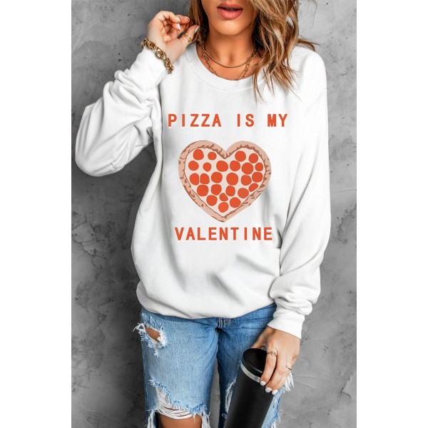 PIZZA IS MY VALENTINE Graphic Print Sweatshirt