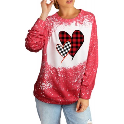 Plaid Heart Ink Splash Print Pullover Sweatshirt