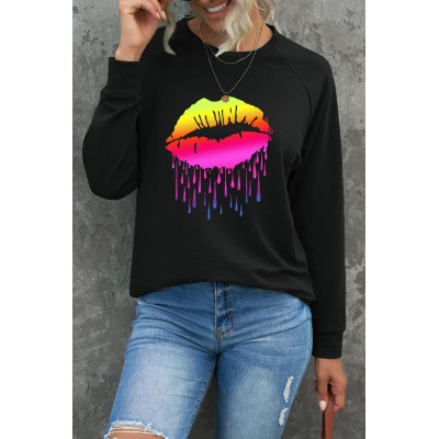 Gradient Color Lip Print Long Sleeve Sweatshirt