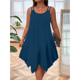 Plus Size Solid Irregular Hem Cami Dress, Casual Sleeveless Dress For Spring & Summer, Women's Plus Size Clothing