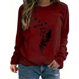 Plus Size Casual Sweatshirt, Women's Plus Floral & Letter Print Long Sleeve Round Neck Sweatshirt