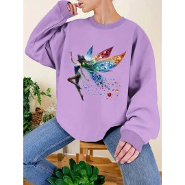 Plus Size Graphic Print Sweatshirt, Casual Crew Neck Long Sleeve Pullover Sweatshirt, Women's Plus Size Clothing