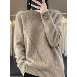 Cozy Plus Size Solid Mock Neck Sweater - Stylish Long Sleeve for Chic Winter Wear - Perfectly Designed for Curvy Womens Fall & Winter Closet