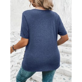 Plus Size Curved Hem T-Shirt, Casual Crew Neck Short Sleeve T-Shirt, Women's Plus Size Clothing