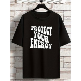 Plus Size Men's Trendy Letter Graphic Tees, Comfy Stretch Breathable T-shirts For Summer, Oversized Loose Men's Clothings