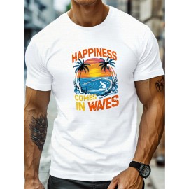 plus size men's summer t-shirt, surfer Silhouette  graphic print short sleeve tees trend casual tops for daily life, big & tall guys