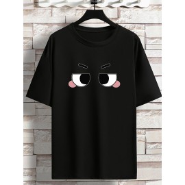 Men's Eyes Print Crew Neck Stretch T-shirt, Oversized Short Sleeve Tops, Plus Size Casual Clothing For Spring Summer