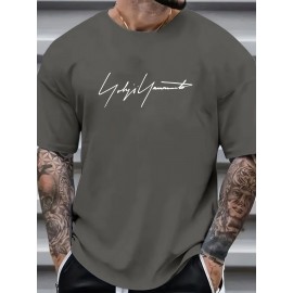 Plus Size Tees, Creative Letter Print Men's Casual Tees Short Sleeve Oversized T-Shirt Summer Loose Tops, Gifts For Man!