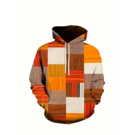 Plus Size Men's Contrast Color Pattern Print Hoodies Oversized Hooded Sweatshirt For Autumn/winter, Men's Clothing