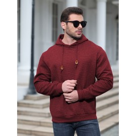 Plus Size Men's Solid Textured Hoodie Spring Fall Winter Hooded Sweatshirt For Big & Tall Males, Men's Clothing