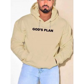 Plus Size Gods Plan Hoodie - Fashionable Loose Fit Pattern Print Sweatshirt with Pockets, Breathable Long Sleeve Hooded Design for Fall and Spring Outdoor Activities, High-Quality Casual Mens Clothing for Plus Size Individuals