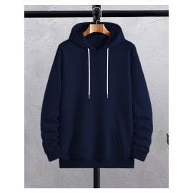 Plus Size Mens Soft and Trendy Hooded Graphic Pullover Hoodie - Comfortable Slight Stretch Polyester Knit Fabric, Solid Color, Regular Fit, Ideal for Spring/Autumn Street Style and Casual Wear