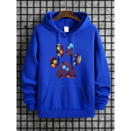 Plus Size Mens Anime Paw Print Hooded Sweatshirt - Soft Slight Stretch Polyester Knit Fabric, Regular Fit, Casual Fashion Hoodie for Fall Winter, Halloween Costume, Cozy Wear