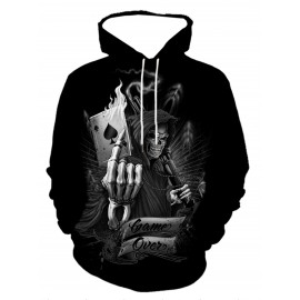 Mens Fashionable Skull Graphic Hoodie - Premium 3D Printed, Comfortable Stretch Fit, Breathable Active Wear - Ideal for Outdoor Adventures, Sporty Hooded Shirt for Men