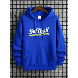 Plus Size Mens Softball Graphic Hoodie - Warm Fleece Lined Sweatshirt for Fall Winter - Stylish Casual Clothing