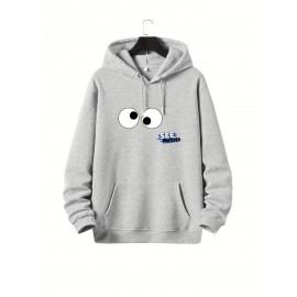 Plus Size Men's Funny Eyes Print Hooded Sweatshirt Oversized Hoodies Fashion Casual Tops For Spring/autumn, Men's Clothing