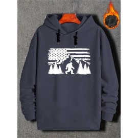 Plus Size Mens Bold US Flag & Anime Gorilla Graphic Hooded Sweatshirt - Warm & Stylish for Spring, Fall, Winter - Seasonal Mens Clothing