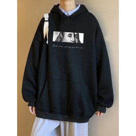 Men's Plus Size Hoodie, Graphic Printed Long Sleeve Winter Fleece Hooded Sweatshirt For Big And Tall Guys