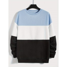 Plus Size Men's Contrast Color Sweatshirt For Spring/autumn, Men's Clothing