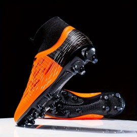 Men's Trendy High Top Non Slip AG Football Cleat, Professional Comfy Outdoor Breathable Soccer Cleats & Shoes For Training Competition