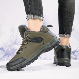 Autumn And Winter Women's Plush Warm Hiking Shoes, Non-slip And Wear-resistant, Lace-up Closure, Fashionable And Versatile