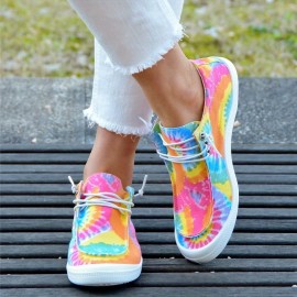 Trendy Tie Dye Canvas Sneakers For Women - Comfortable Low Top Lace Up Shoes In Plus Sizes