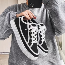 Trendy Low Top Lace Up Sneakers For Men, Lightweight Anti Slip Canvas Shoes For Indoor Outdoor Walking, All Seasons