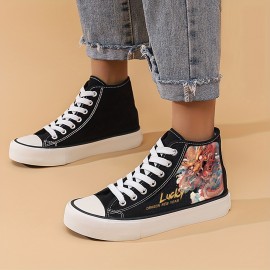 YEAR OF THE DRAGON Themed Graphic Print High Top Canvas Shoes For Men, Breathable Non Slip Lace-up Casual Sneakers For Outdoor Casual, Men's Street Style Footwear