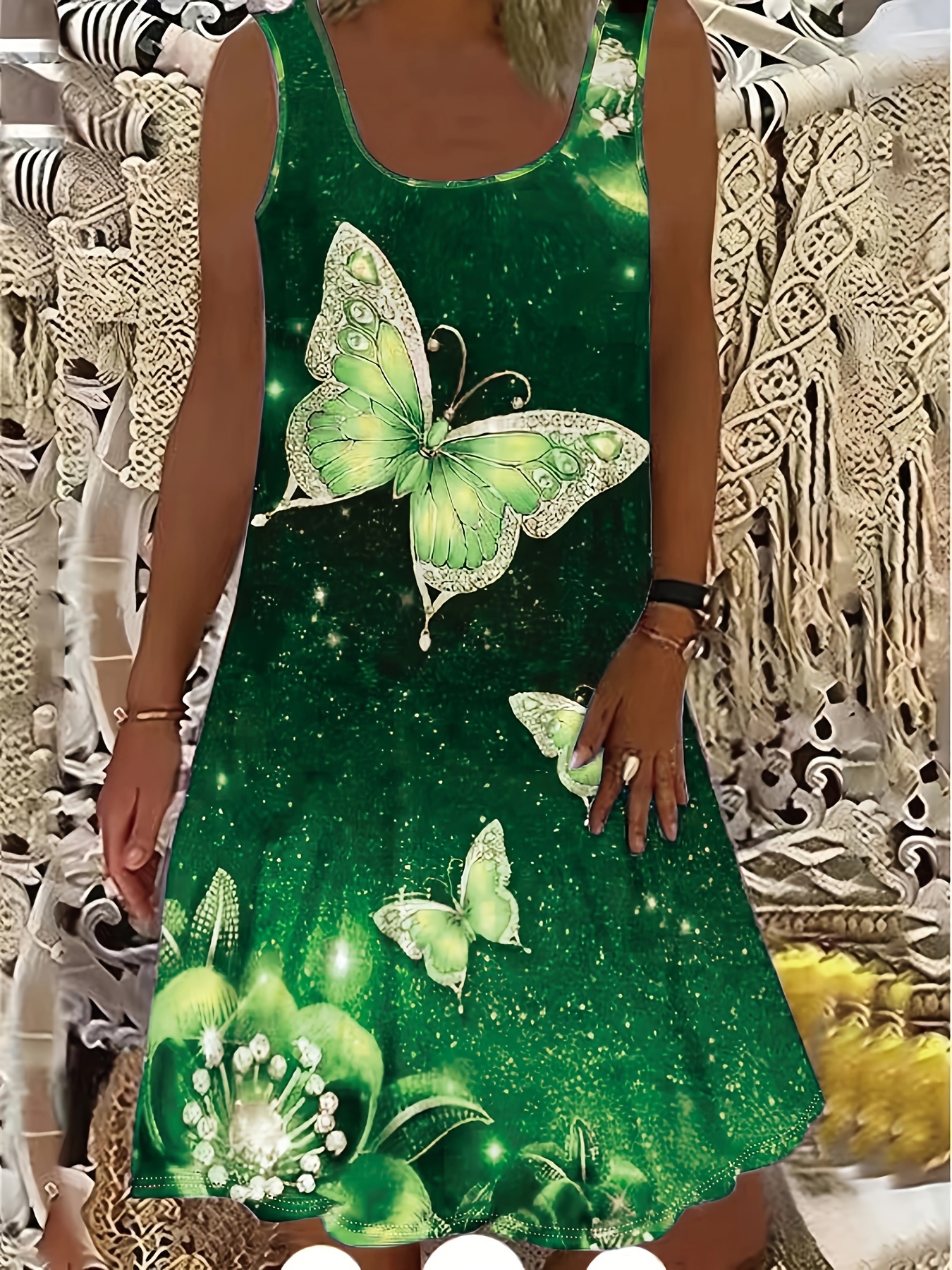 plus size butterfly print tank dress casual sleeveless dress for spring summer womens plus size clothing details 8