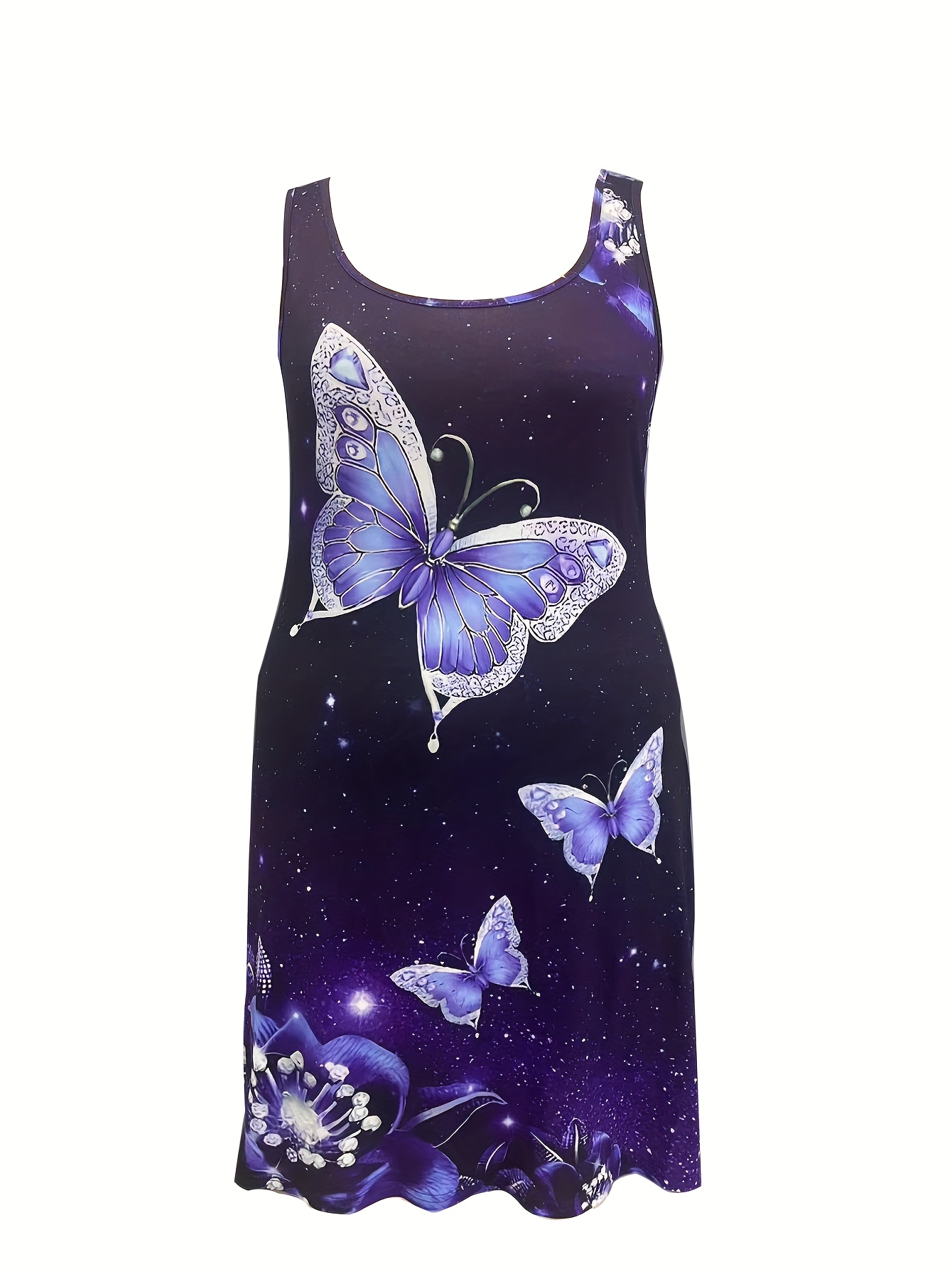 plus size butterfly print tank dress casual sleeveless dress for spring summer womens plus size clothing details 13