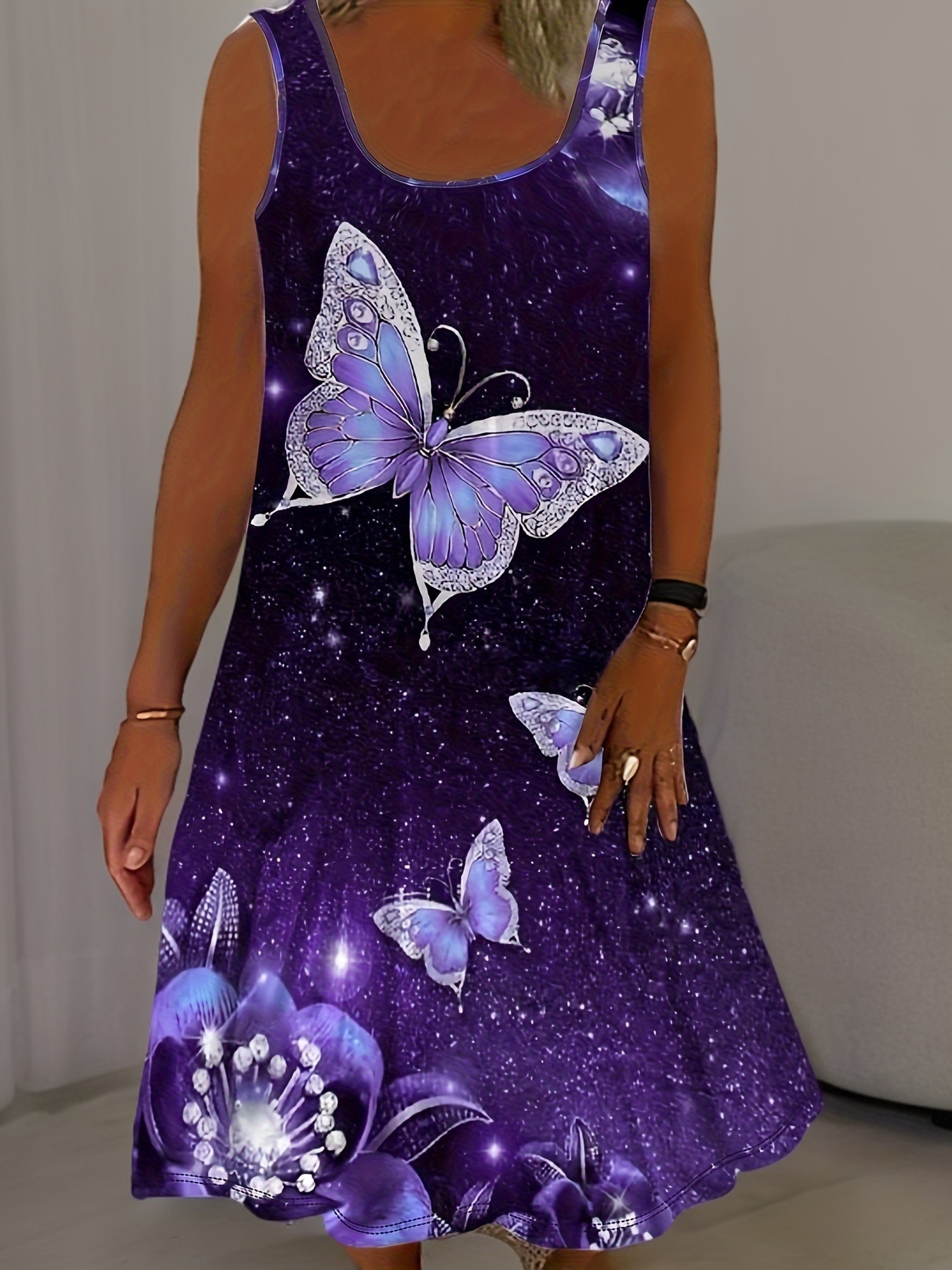 plus size butterfly print tank dress casual sleeveless dress for spring summer womens plus size clothing details 15