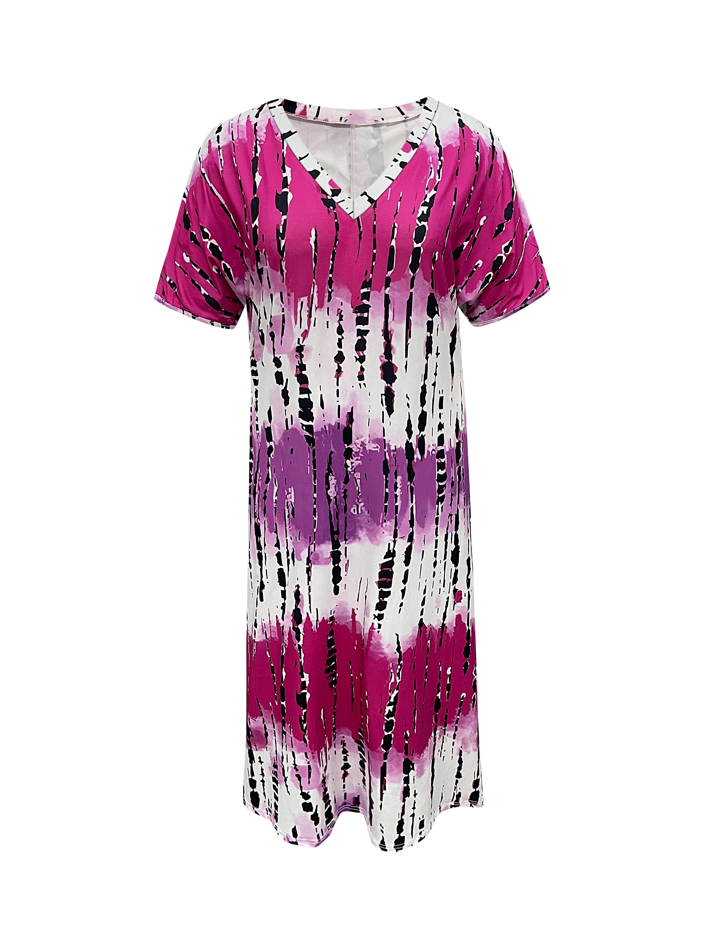 plus size tie dye v neck split dress vacation style short sleeve dress for spring summer womens plus size clothing details 17