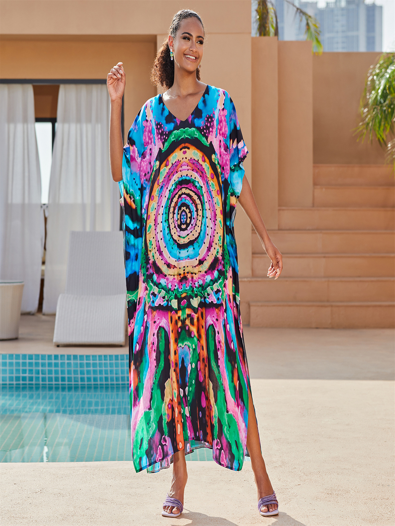 Women s Bohemian Style Printed Beach Cover Up Long Dress Holiday Long Dresses Dresses V-Neck Four Sides Elastic Loose Large Size Ethnic Style Swimwear Cover Up Casual Home Holiday Clothing details 3