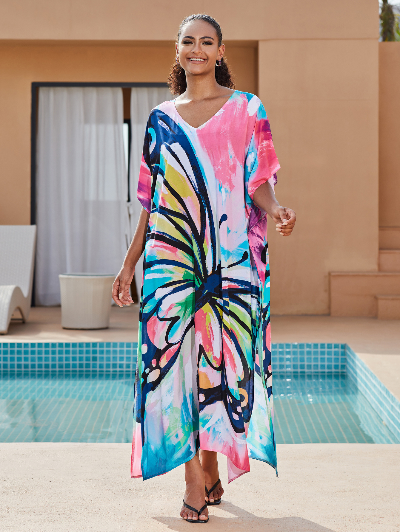 Women s Bohemian Style Printed Beach Cover Up Long Dress Holiday Long Dresses Dresses V-Neck Four Sides Elastic Loose Large Size Ethnic Style Swimwear Cover Up Casual Home Holiday Clothing details 13