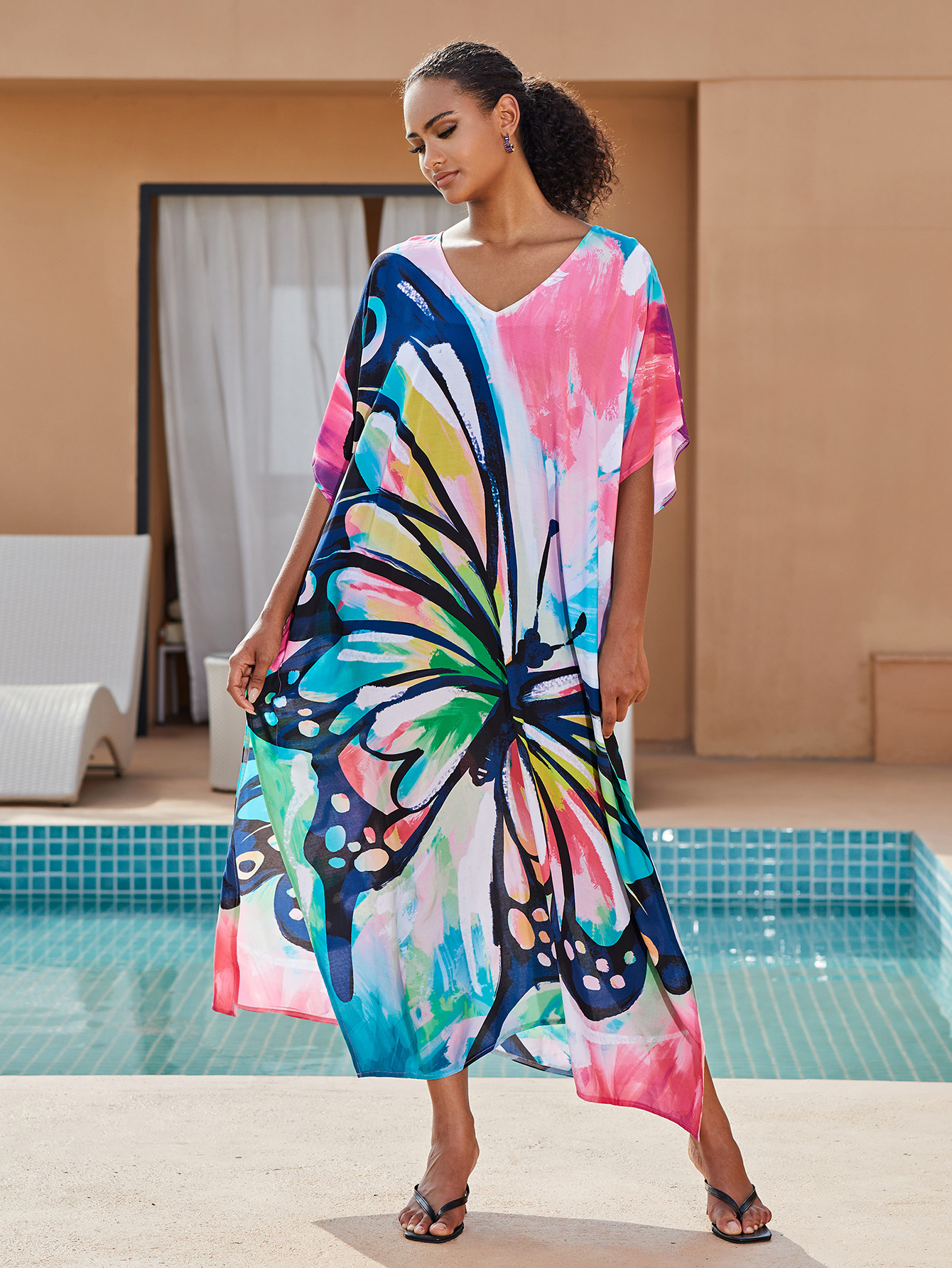 Women s Bohemian Style Printed Beach Cover Up Long Dress Holiday Long Dresses Dresses V-Neck Four Sides Elastic Loose Large Size Ethnic Style Swimwear Cover Up Casual Home Holiday Clothing details 14