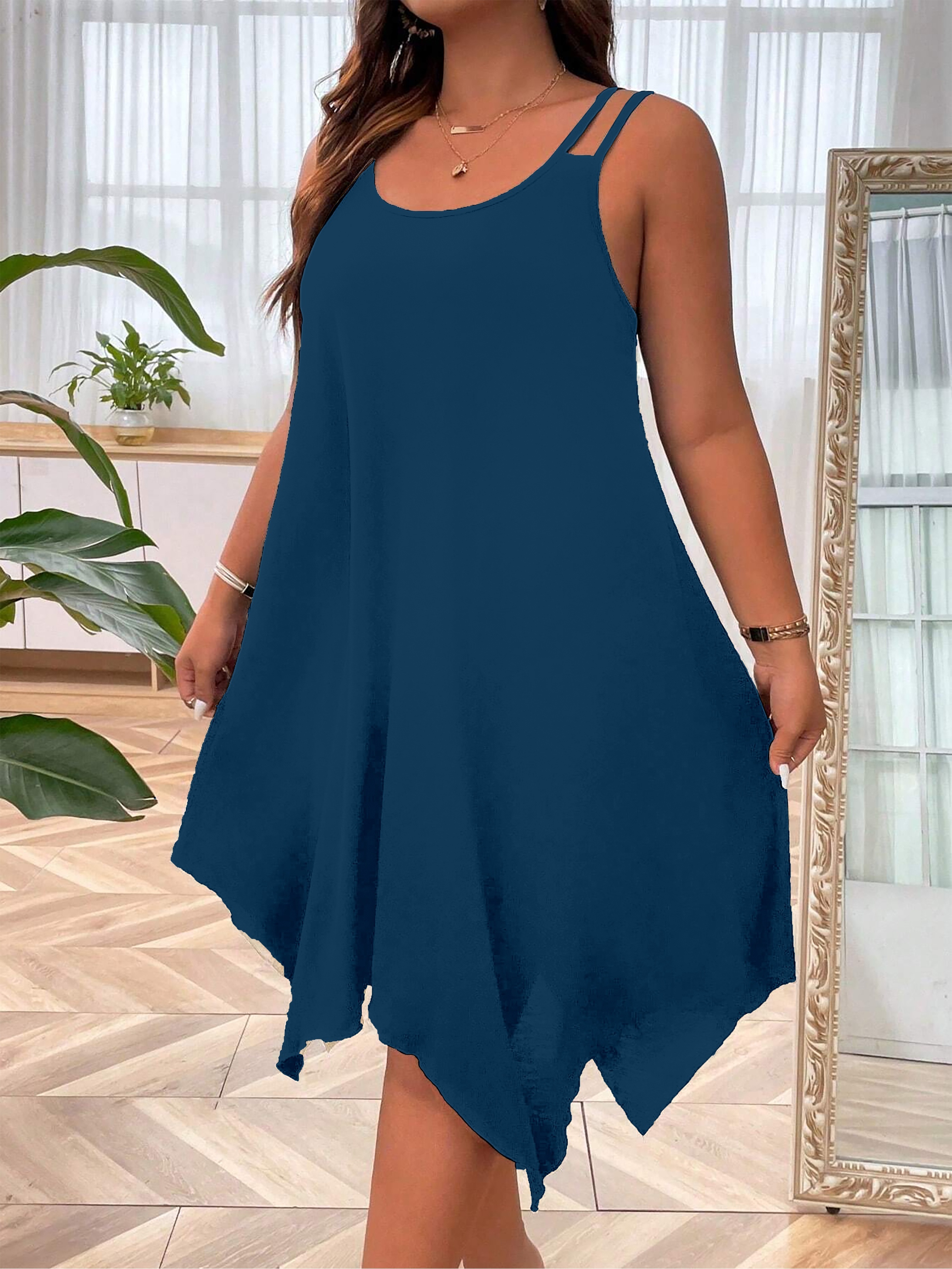 plus size solid irregular hem cami dress casual sleeveless dress for spring summer womens plus size clothing details 1