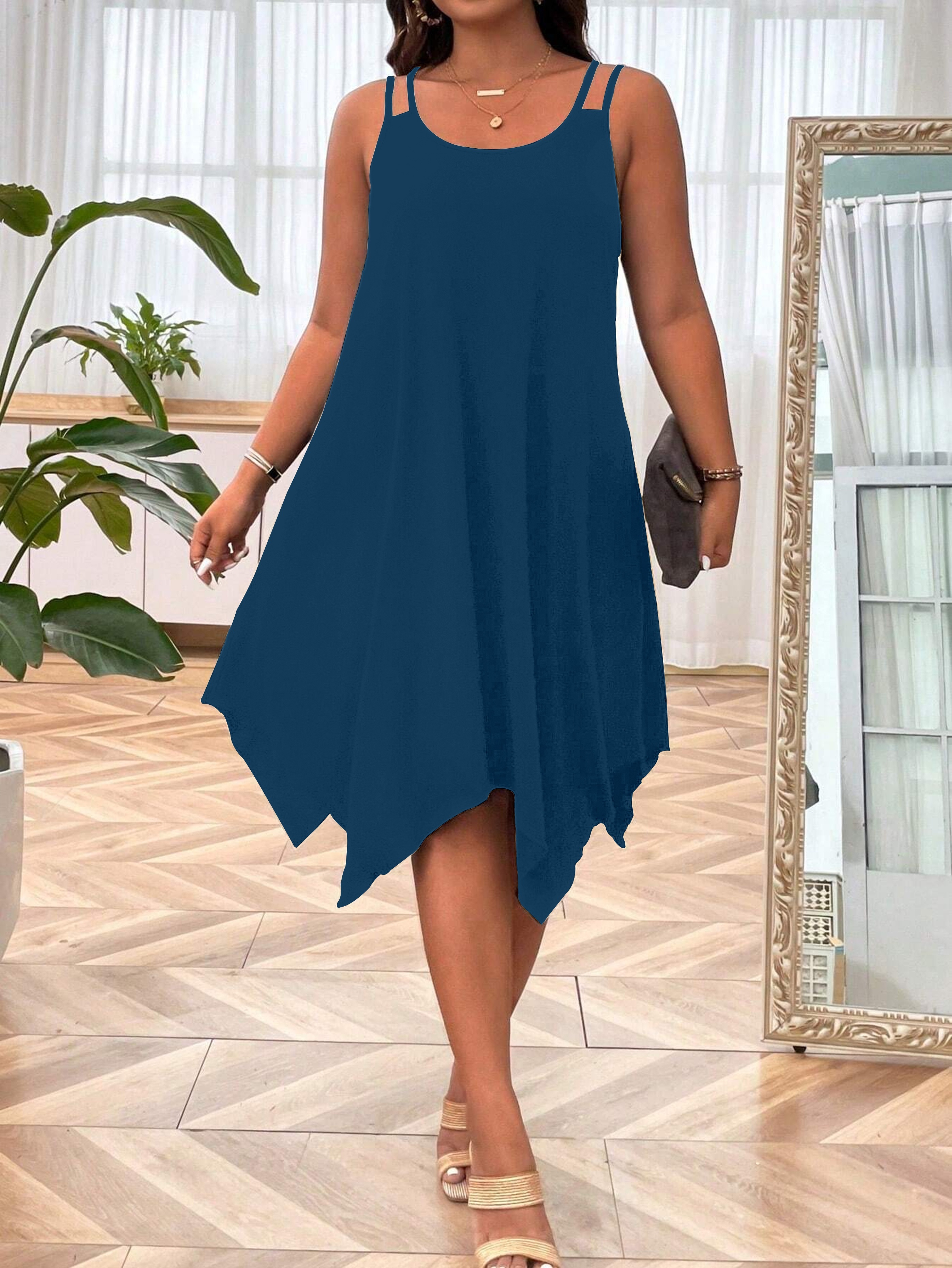 plus size solid irregular hem cami dress casual sleeveless dress for spring summer womens plus size clothing details 4