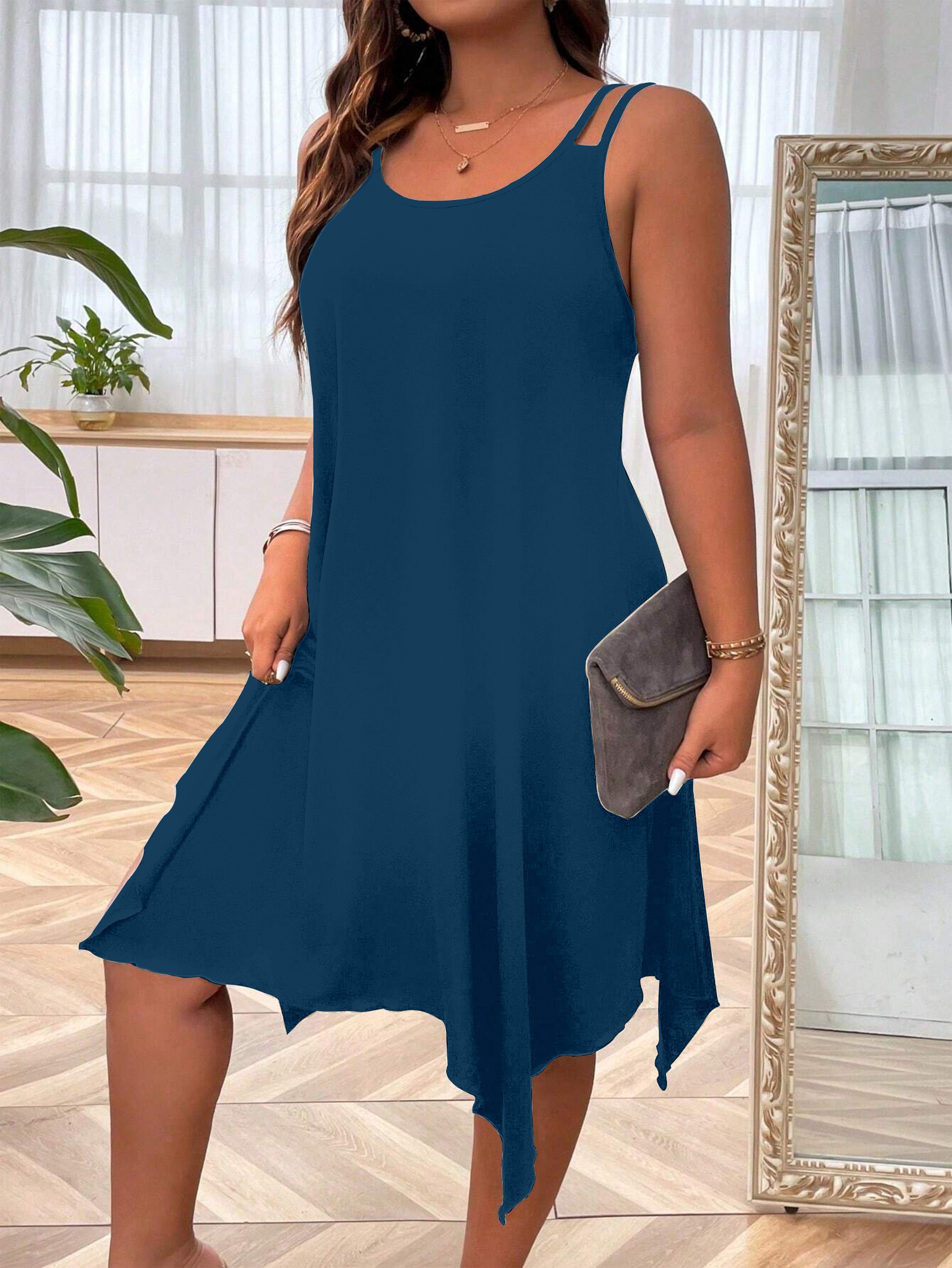 plus size solid irregular hem cami dress casual sleeveless dress for spring summer womens plus size clothing details 6