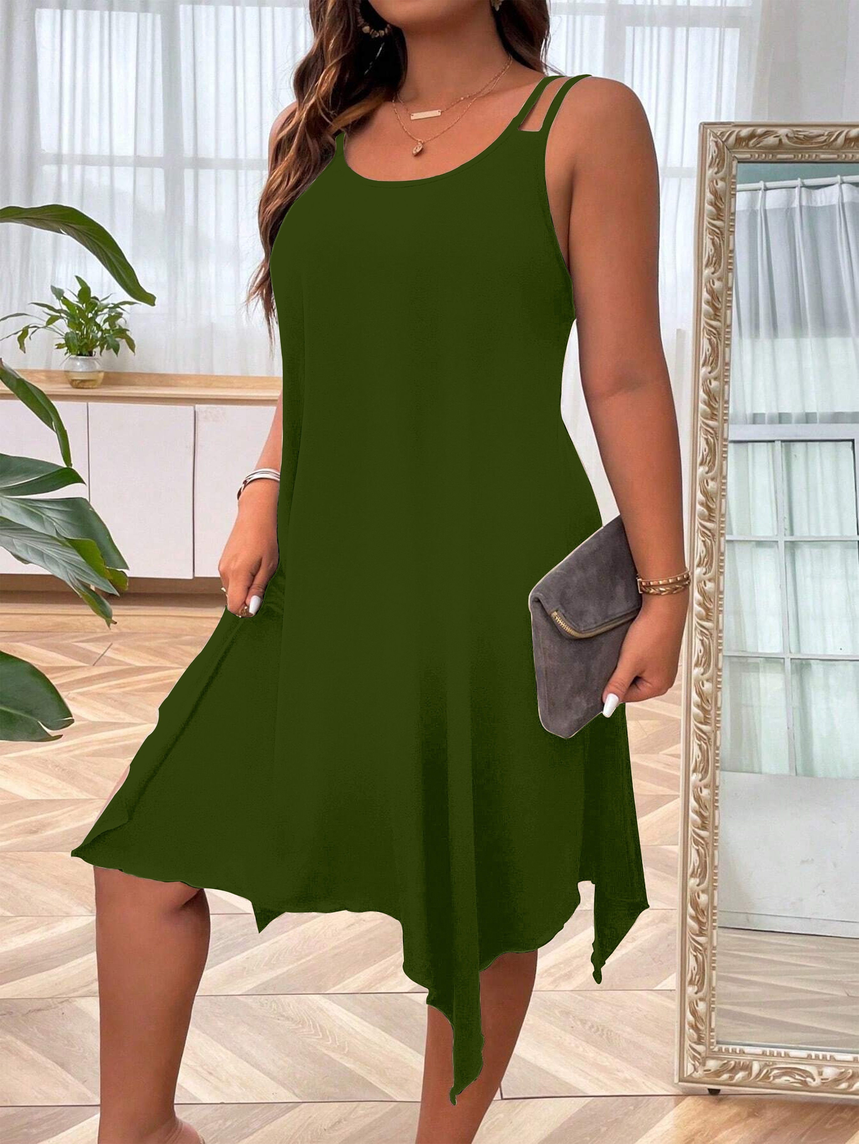 plus size solid irregular hem cami dress casual sleeveless dress for spring summer womens plus size clothing details 13