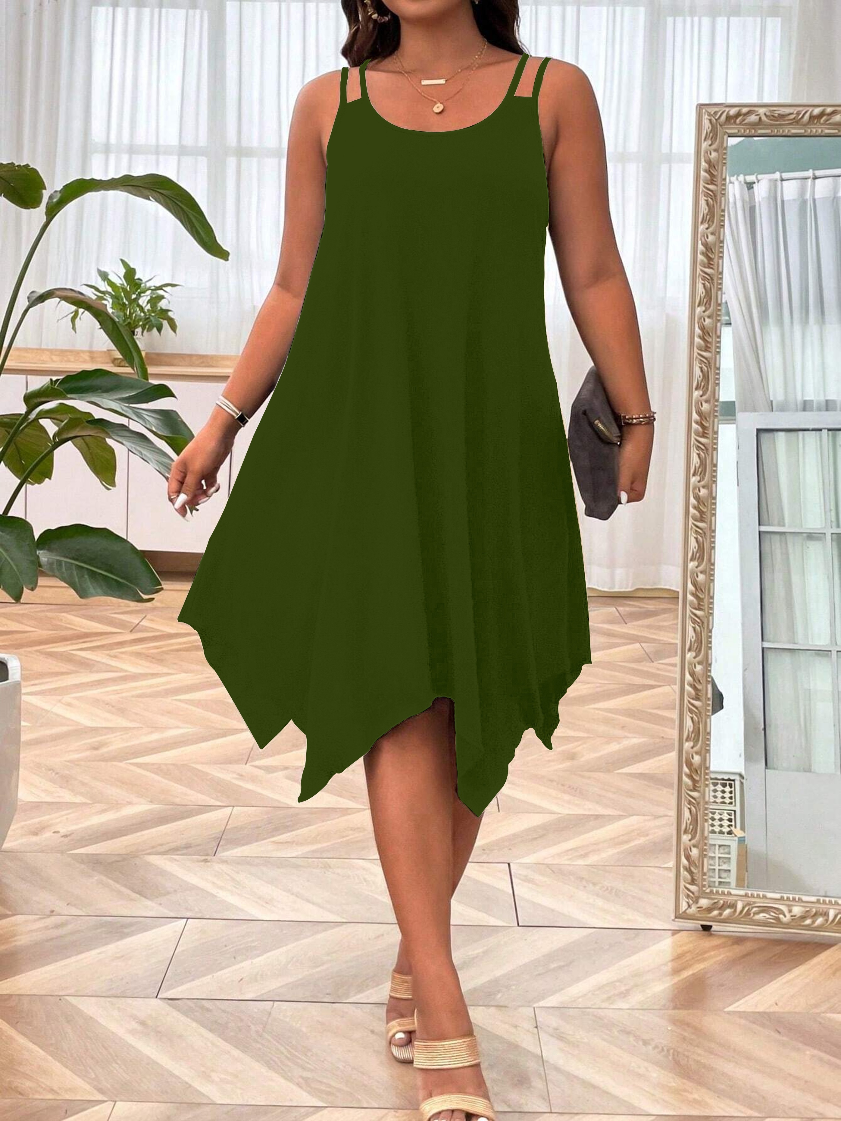 plus size solid irregular hem cami dress casual sleeveless dress for spring summer womens plus size clothing details 14