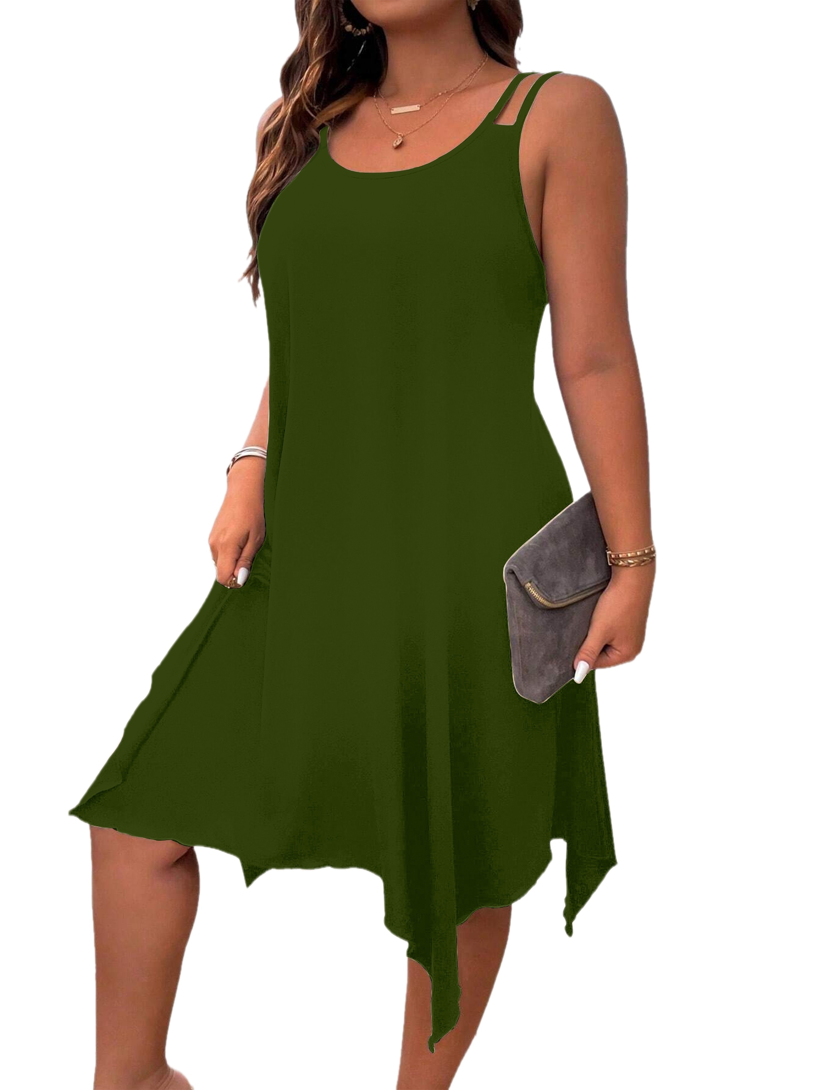 plus size solid irregular hem cami dress casual sleeveless dress for spring summer womens plus size clothing details 15