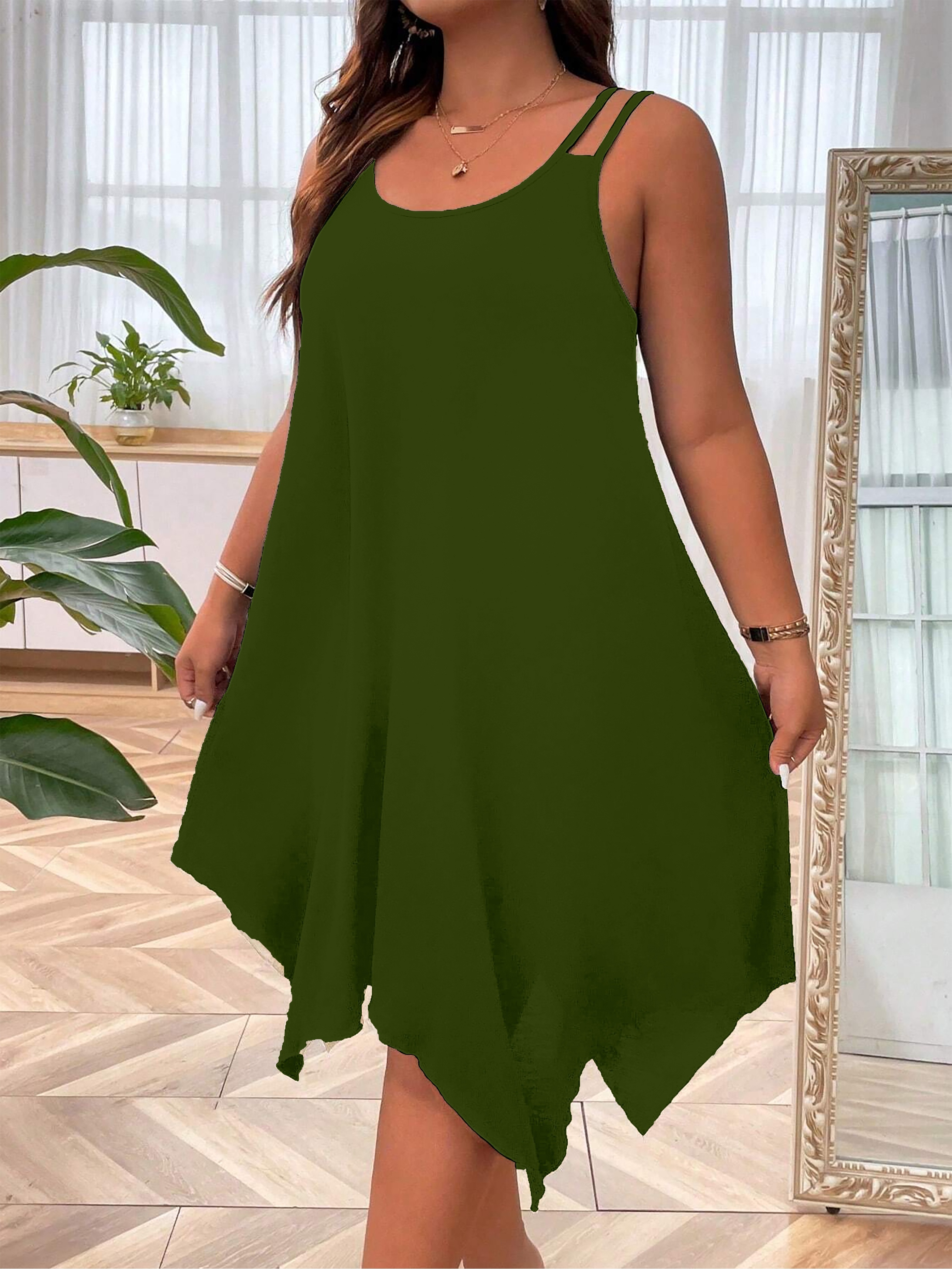 plus size solid irregular hem cami dress casual sleeveless dress for spring summer womens plus size clothing details 18