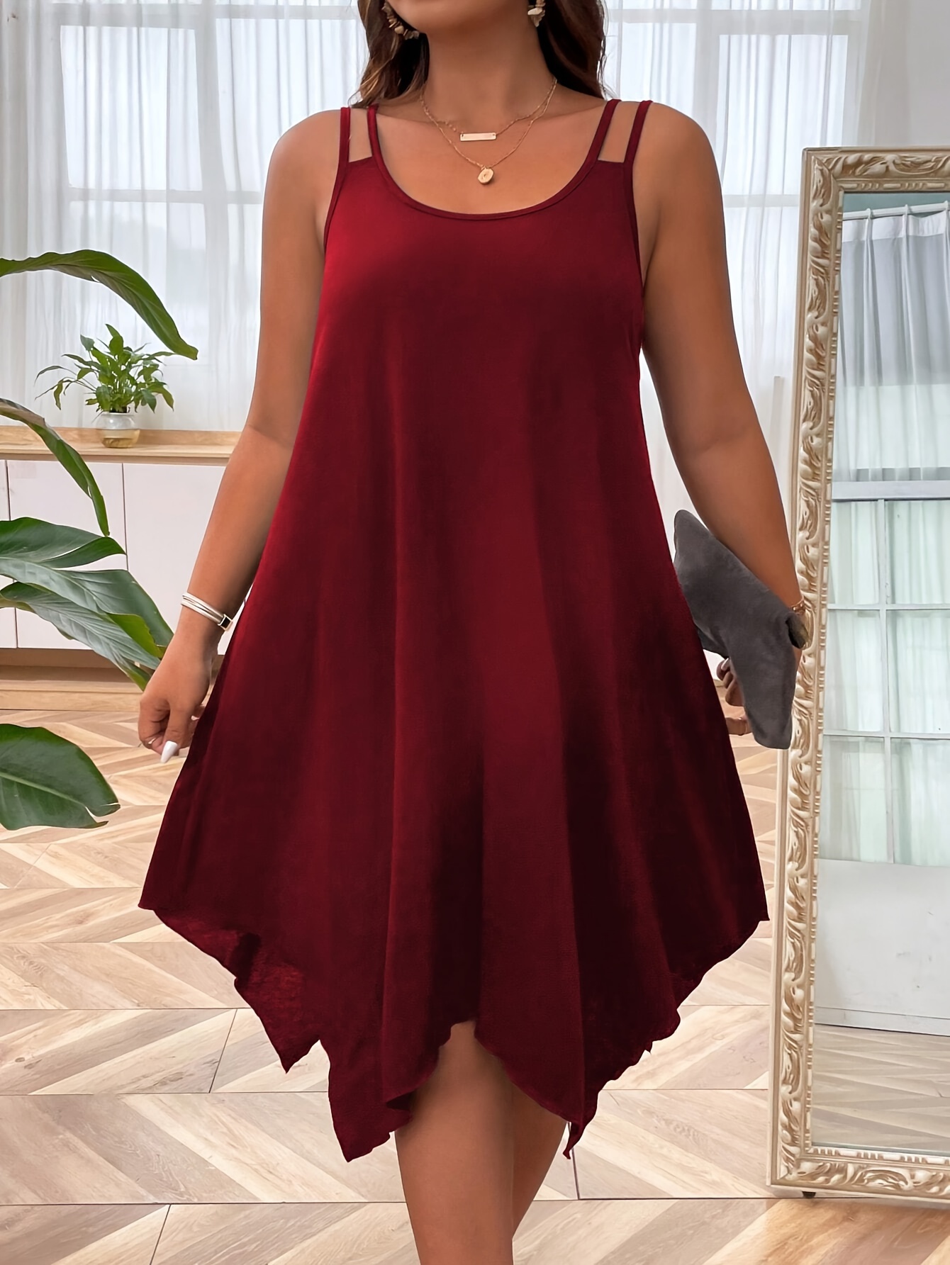 plus size solid irregular hem cami dress casual sleeveless dress for spring summer womens plus size clothing details 21