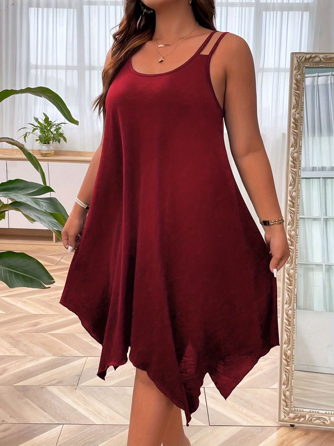 plus size solid irregular hem cami dress casual sleeveless dress for spring summer womens plus size clothing details 22