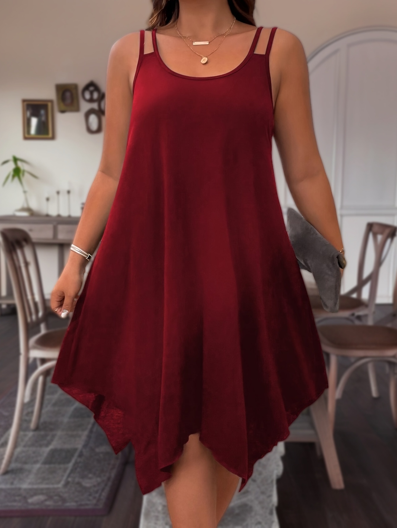 plus size solid irregular hem cami dress casual sleeveless dress for spring summer womens plus size clothing details 23