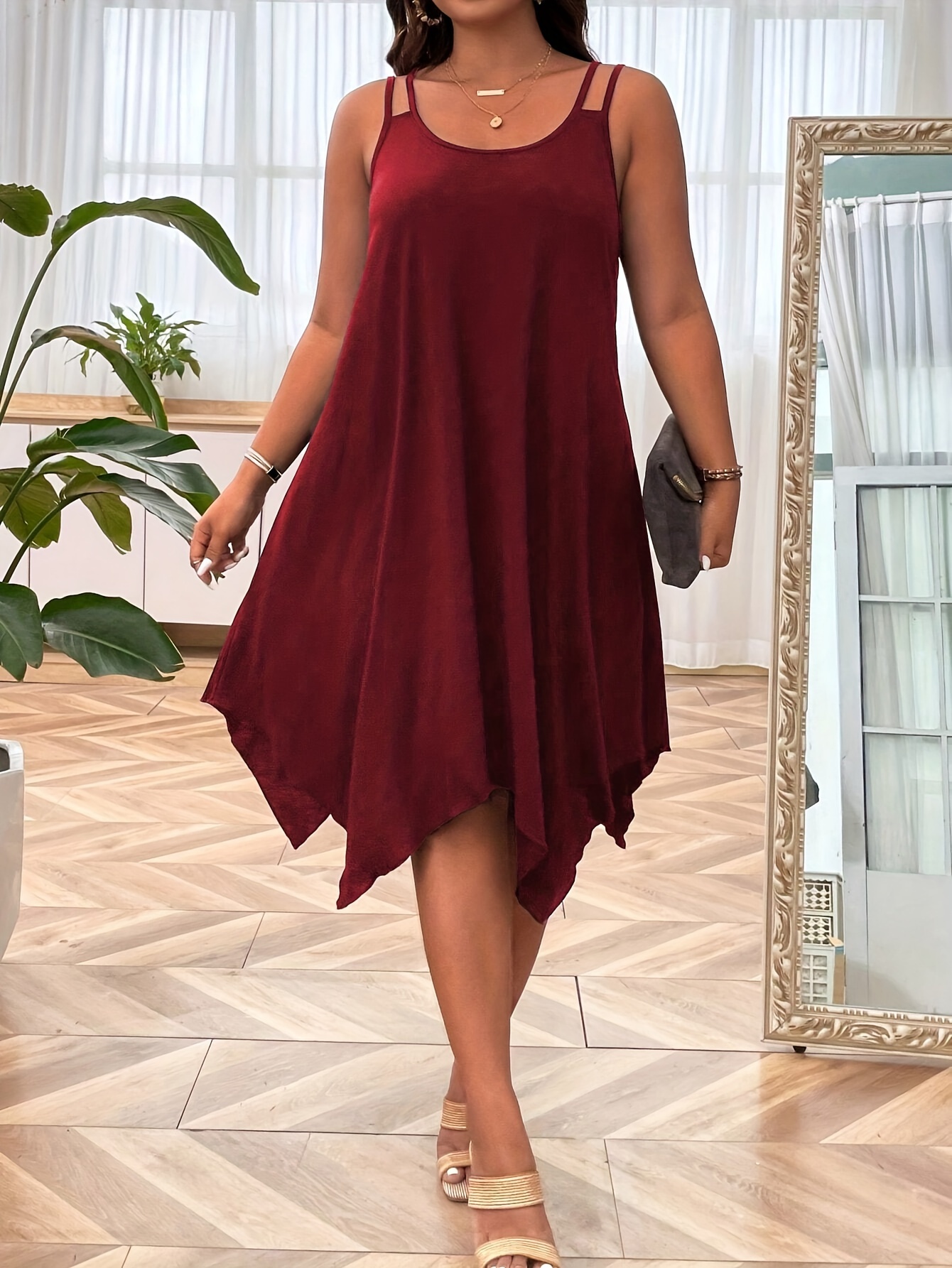 plus size solid irregular hem cami dress casual sleeveless dress for spring summer womens plus size clothing details 27