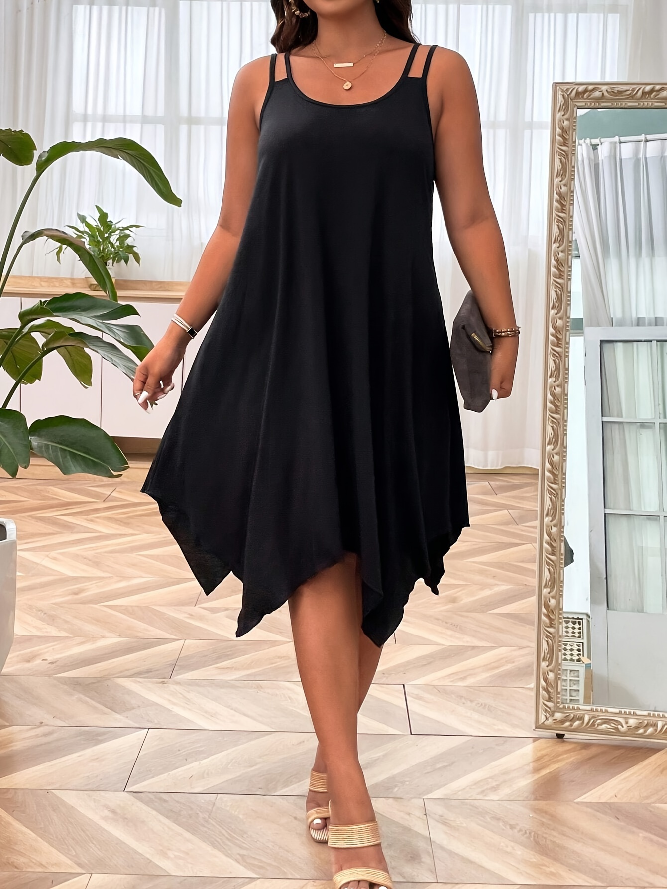 plus size solid irregular hem cami dress casual sleeveless dress for spring summer womens plus size clothing details 28