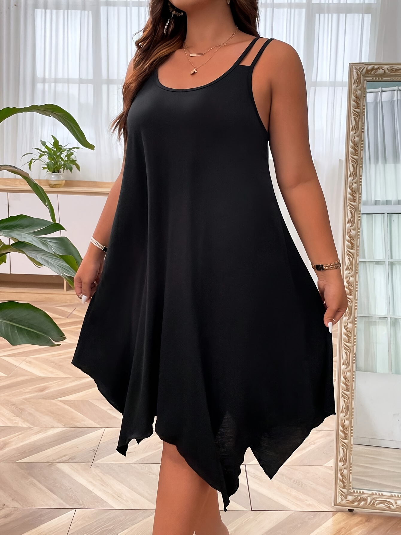 plus size solid irregular hem cami dress casual sleeveless dress for spring summer womens plus size clothing details 29