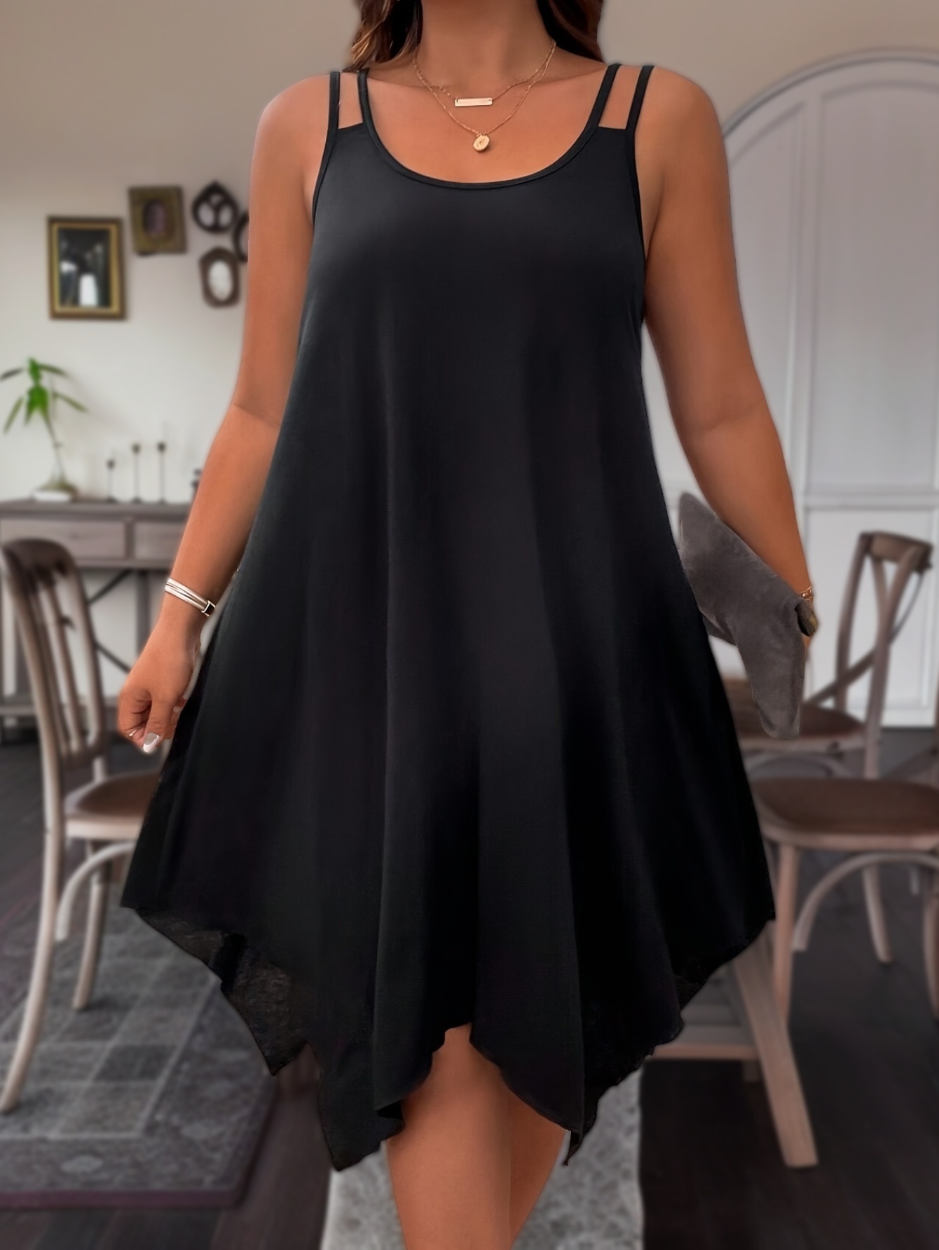 plus size solid irregular hem cami dress casual sleeveless dress for spring summer womens plus size clothing details 31